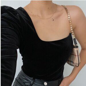 ASTR the Label Velvet Black One Sleeve Bodysuit